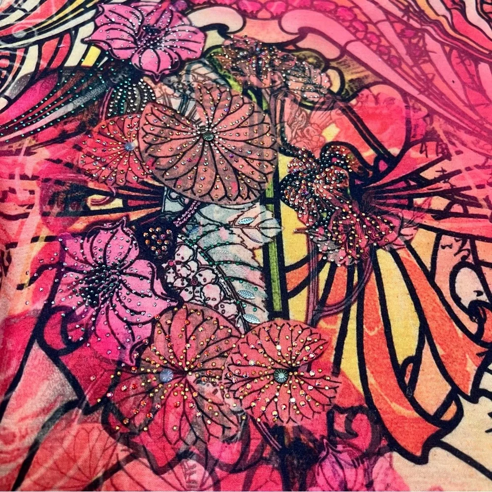 B.L.E.U. Red and Orange Graphic Short Sleeve Top - Picture 3 of 6